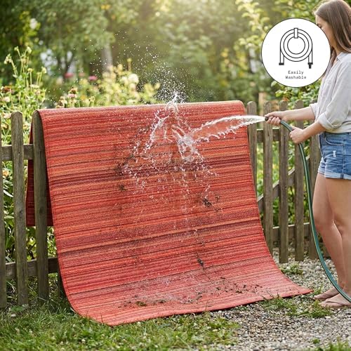 Fab Habitat Outdoor Rug - Waterproof, Fade Resistant, Crease-Free - Premium Recycled Plastic - Striped - Porch, Deck, Balcony, Mudroom, Laundry Room, Patio - Cancun - Sunset - 3 x 5 ft - Image 6