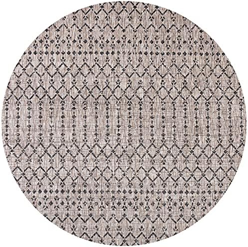 Eyely Moroccan Woven Round Rug 3 Ft Natural/Black, Indoor Outdoor Rug by eyely