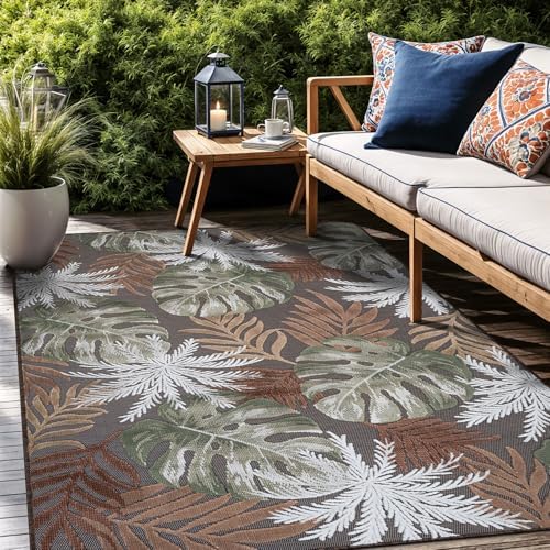 Luul Home Floral Indoor Outdoor Rugs 6x9 Large Area Rug for Living Room, Patio Decor, Kitchen, and Entryway Rug, Washable Stain Resistant Outside Carpet Brown 6 x 9 by Unknown