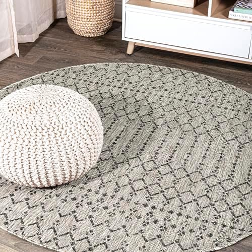 Eyely Moroccan Woven Round Rug 5 Ft Light Gray/Black, Indoor Outdoor Rug by eyely