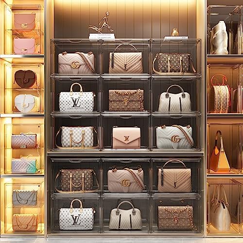 Purse Storage Organizer for Closet 3 Packs Clear Handbag Storage Organizer Acrylic Display Case with Adjustable Divider for Collectibles, Stackable Bag Organizer for Wallet, Figure, XXX-Large - Image 6