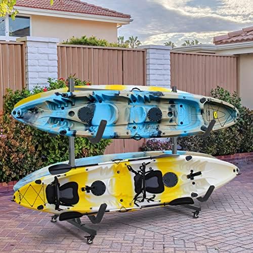 Bonnlo Kayak Stand Freestanding Storage Rack for Kayak Canoe Boat Paddle Board SUP Surfboard for Indoor Outdoor Garage, Shed, Dock with Lockable Wheels Wide Adjustable - Image 2