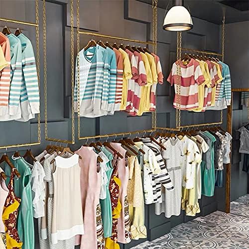 2 Pcs Height Adjustable Metal Chain Clothing Hanging Racks,Creative Commercial Wedding Dress Display Shelf,Retail Store Garment Rack,Ceiling Mount Clothes Storage Rod (Gold, 35.5" L) by WFDERAN