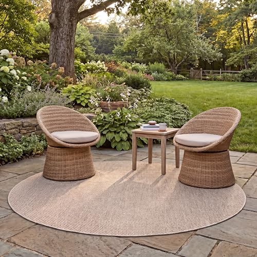 SAFAVIEH Washable Rug Outdoor Courtyard Collection - 5'3" Round, Beige & Brown, Non-Shedding & Easy Cleaning, Ideal for Patio, Backyard, Mudroom (CY8521-36312) by Unknown