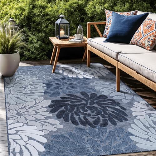 Luul Home Floral Indoor Outdoor Rugs 8x10 Large Area Rug for Living Room, Patio Decor, Kitchen, and Entryway Rug, Washable Stain Resistant Outside Carpet Navy 8 x 10 by Unknown