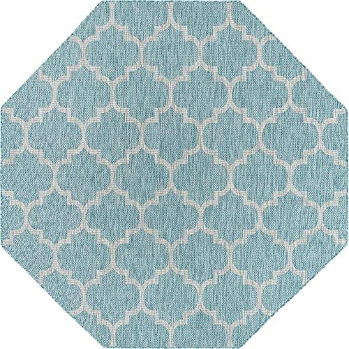 Unique Loom Outdoor Trellis Collection Area Rug (8' Octagon, Aquamarine/ Gray) - Image 3