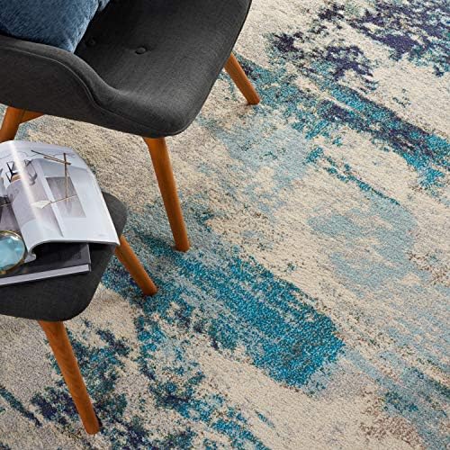 Nourison Home Celestial Ivory Teal Blue 6' x 9' Area Rug - Easy Clean, Non Shedding, Bed Room, Living Room, Dining Room, Kitchen (6' x 9') - Image 3