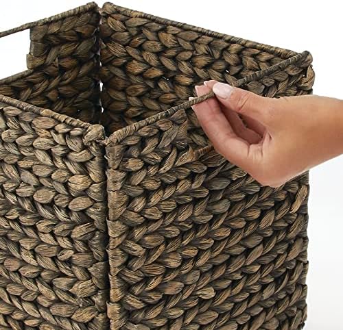 mDesign Natural Woven Hyacinth Cube Organizer Basket with Handles, Storage for Bathroom, Laundry Room Shelf or Nursery - Perfect for Cubby Storage Units - Hold Blankets and Books - 2 Pack, Black Wash - Image 4