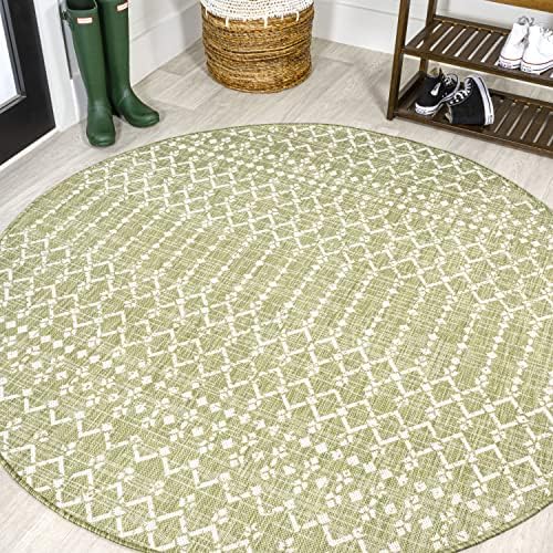 Eyely Moroccan Woven Round Rug 5 Ft Lt Green/Cream, Indoor Outdoor Rug by eyely
