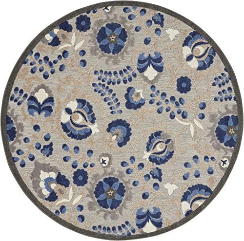 Nourison Home Aloha Natural Blue 4' x Round Area Rug - Easy Clean, Non Shedding, Bed Room, Living Room, Dining Room, Kitchen (4' x Round) - Image 2
