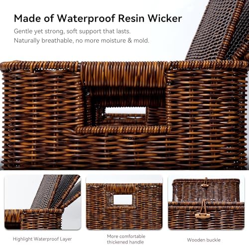 Nonam Wicker Storage Basket With lid, Large Stackable Plastic Bin, Brown - Image 2