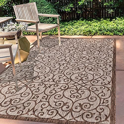 Eyely Filigree Weave Area Rug 8X10 Taupe/Espresso, Indoor Outdoor Rug by eyely