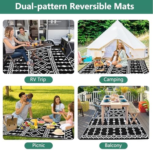 Acekool 9x12ft Outdoor Rug Waterproof, Foldable Reversible Plastic Straw Area Rugs Mat for Camper, RV Mat Outside, Indoor Outdoor Carpet for Porch, Black & White - Image 7