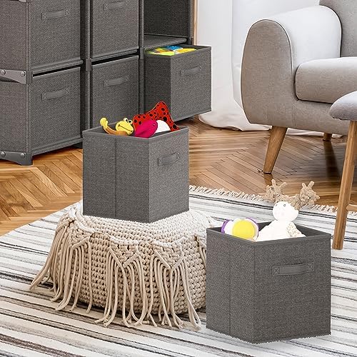 Nestl Cube Storage Organizer - Foldable 12-Cube Fabric Bins With Handles - 11-Inch Grey Closet Baskets for Bedroom, Playroom and More - Image 6