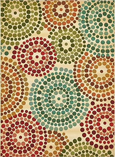 Unique Loom Outdoor Modern Collection Area Rug - Spark (8' x 11' 4" Rectangle, Beige/ Burgundy) - Image 2