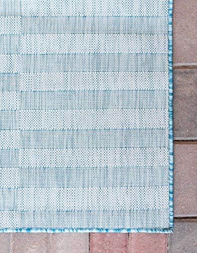 Unique Loom Outdoor Striped Collection Area Rug - Striped (6' 1" x 9' Rectangle, Light Aqua/Ivory) - Image 7