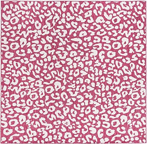 Unique Loom Outdoor Safari Collection Area Rug - Leopard (10' Square, Magenta/ Ivory) - Image 3
