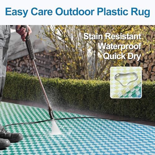 Wonnitar Waterproof 9x12 Outdoor Rug - Blue Yellow Gradient Geometric Patio Rug, Extra Large Plastic Straw Carpet for Balcony Beach Garden Deck, Reversible Outdoor RV Camping Mat - Image 4