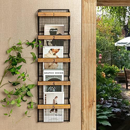 RiteSune Wall Mounted File Magazine Mail Rack Holder, Metal Basket Shelf Wall Organizer for Newspapers, Magazines, Fit for Office, Home, 5 Tier, Black by RiteSune