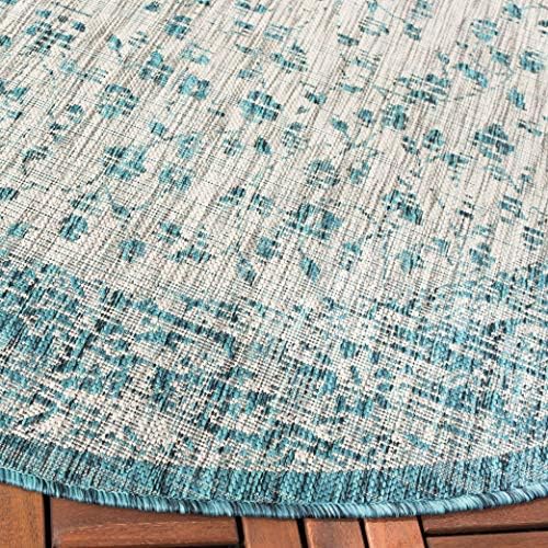 SAFAVIEH Washable Rug Outdoor Courtyard Collection - 5'3" Round, Teal & Cream, Non-Shedding & Easy Cleaning, Ideal for Patio, Backyard, Mudroom (CY8720-372) - Image 5