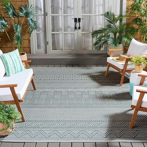 SAFAVIEH Washable Rug Outdoor Courtyard Collection - 6'7" Square, Ivory & Turquoise, Non-Shedding & Easy Cleaning, Ideal for Patio, Backyard, Mudroom (CY8196-53512) - Image 4