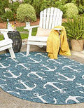 Unique Loom Outdoor Coastal Collection Area Rug - Ahoy (3' 3" x 5' 3" Oval, Teal/ Ivory) by UniqueLoom