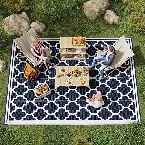Outsunny 9' x 12' Reversible Outdoor Rug, Blue & White by Outsunny