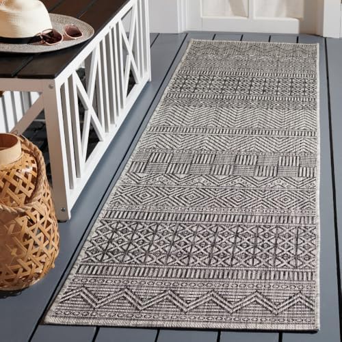 SAFAVIEH Washable Rug Outdoor Courtyard Collection - 2'3" x 8' Runner, Black & Grey, Non-Shedding & Easy Cleaning, Ideal for Patio, Entryway, Mudroom, Hallway, Kitchen (CY8196-37612) by Unknown