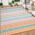 GlowSol Waterproof Outdoor Rug 10x20 Reversible Plastic Straw Patio Camping Rug with Carry Bag, Boho Large Outdoor RV Mat Rugs for Deck,Camper,Porch,Balcony,Backyard,Picnic,Beach,Orange/Pink/Green by GLOWSOL