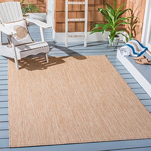 SAFAVIEH Washable Rug Outdoor Courtyard Collection - 6'7" Square, Natural & Cream, Non-Shedding & Easy Cleaning, Ideal for Patio, Backyard, Mudroom (CY8521-03012) by Unknown
