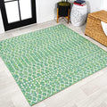 Eyely Moroccan Woven Square Rug 5X5 Green/Cream, Indoor Outdoor Rug by eyely