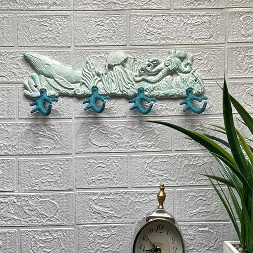 Zeckos Decorative Wall Hooks, 15.5 Inch Cast Iron Sea Life Plaque - Image 4