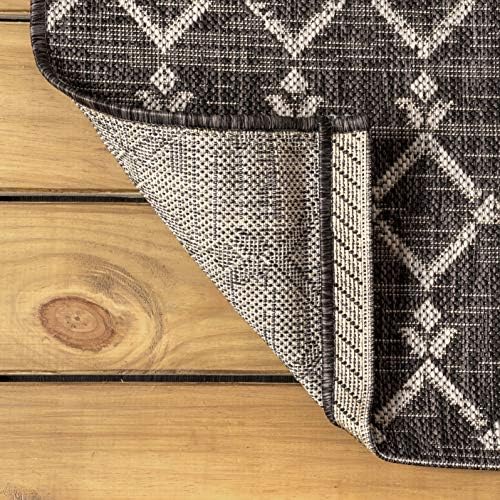 Eyely Moroccan Textured Weave Round Rug 4 Ft Black/Gray, Indoor Outdoor Rug - Image 2