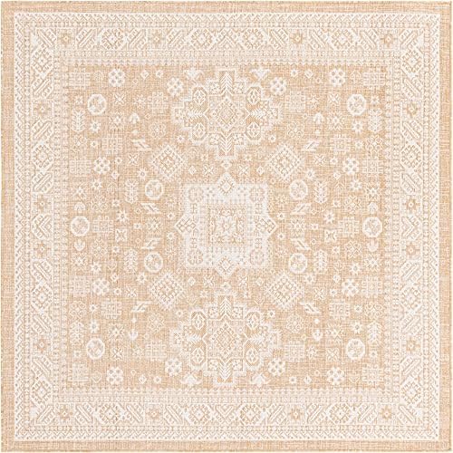 Rugs.com Outdoor Aztec Collection Rug – 8 Ft Square Natural Flatweave Rug Perfect for Living Rooms, Kitchens, Entryways - Image 2