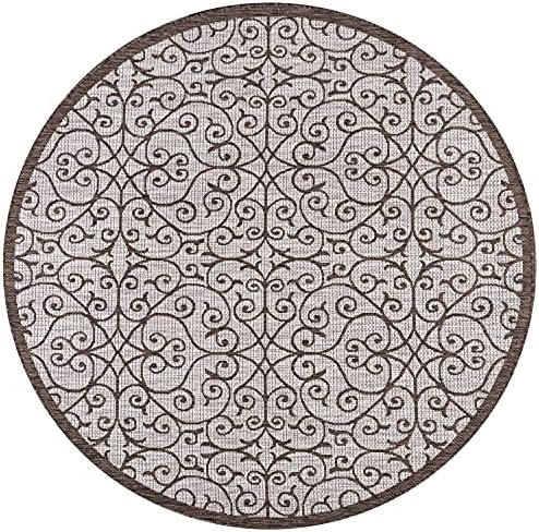 Eyely Filigree Weave Round Rug 5 Ft Taupe/Espresso, Indoor Outdoor Rug - Image 3