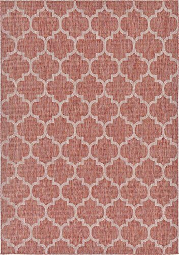Unique Loom Outdoor Trellis Collection Area Rug (7' 1" x 10' Rectangle, Rust Red/ Ivory) - Image 3