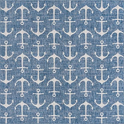 Unique Loom Outdoor Coastal Collection Area Rug - Ahoy (10'Square, Blue/ Ivory) - Image 2