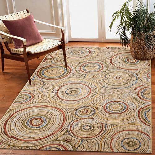 Liora Manne Marina Indoor/Outdoor Power Loomed Synthetic Blend Low Profile Area Rug - Contemporary Geometric Casual Colorful (Basket Circles Multi) (4'10" x 7'6") by LushDecor
