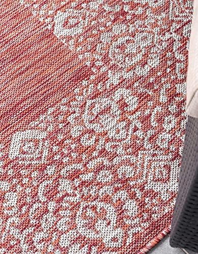 Unique Loom Outdoor Border Collection Area Rug - Floral Border (10' 8" Square Rust Red/Ivory) - Image 6
