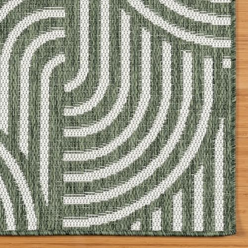 Gertmenian Indoor Outdoor Modern Area Rug - 8x10 Large, Fade Resistant, Ideal for High Traffic in Living Room, Bedroom, Patio - Geometric, Dk. Green, 25543 - Image 4