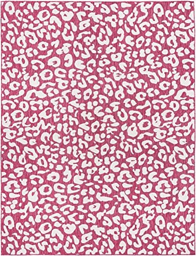 Unique Loom Outdoor Safari Collection Area Rug - Leopard (9' x 12' 2" Rectangle, Magenta/ Ivory) - Image 3