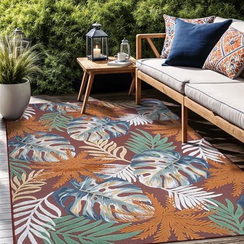 Luul Home Floral Indoor Outdoor Rugs 5x7 Large Area Rug for Living Room, Patio Decor, Kitchen, and Entryway Rug, Washable Stain Resistant Outside Carpet Red 5 x 7 by Unknown