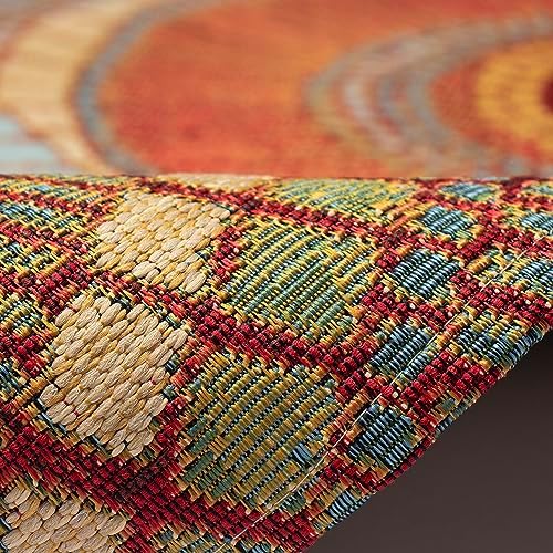 Liora Manne Marina Indoor/Outdoor Power Loomed Synthetic Blend Low Profile Area Rug - Transitional Geometric Casual Medallion Colorful (Circles Saffron) (1'11" x 4'11") - Image 5