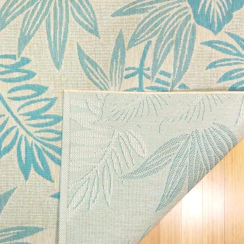 Gertmenian Indoor/Outdoor Kona Coast by Reyn Spooner Rug - 9x13 Extra Large, Stain & UV Resistant, Ideal for Deck, Patio, Poolside Rooms - Palm Leaves, Teal Green Tan, 46676 - Image 4