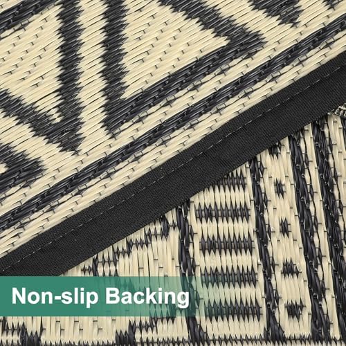 GAOMON Outdoor Rug Waterproof 8'x10', Reversible Outdoor Plastic Straw Rug, Boho Patio Rug, Indoor Outdoor Carpet, RV Mat Outside for Patio, Camp, Picnic, Balcony, Deck, Black/Coffee(Bohemia) - Image 3