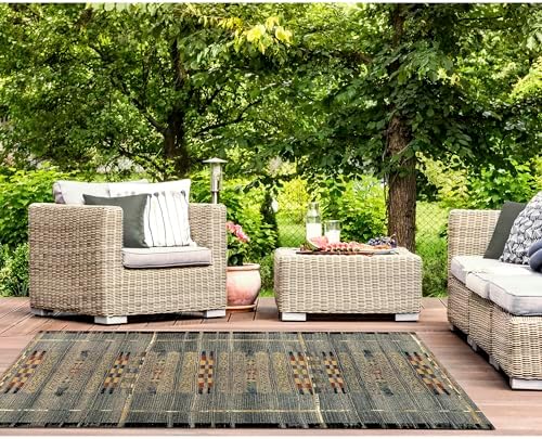 Liora Manne Marina Low Profile Durable Indoor/Outdoor Woven Rug- Tribal Stripe Black 7'10" x 9'10" - Image 5