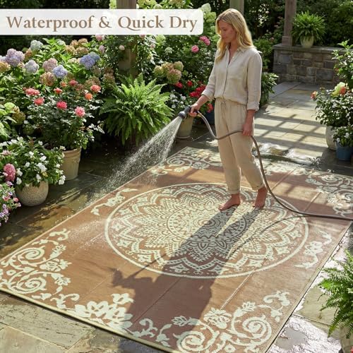 famibay Outdoor Rug Waterproof 6x9 ft, Reversible Outdoor Plastic Straw Rug, UV-Resistant Patio Rug Lightweight Portable RV Mat Indoor Outdoor Carpet for Camping, Balcony, Deck, Backyard, Picnic - Image 3
