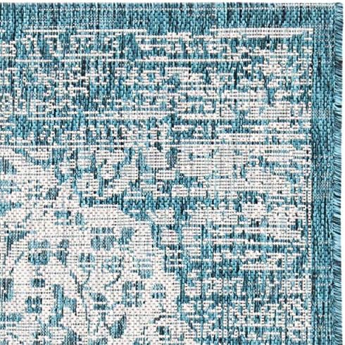 SAFAVIEH Washable Rug Outdoor Courtyard Collection - 2'3" x 10' Runner, Teal & Cream, Non-Shedding & Easy Cleaning, Ideal for Patio, Entryway, Mudroom, Hallway, Kitchen (CY8720-372) - Image 6