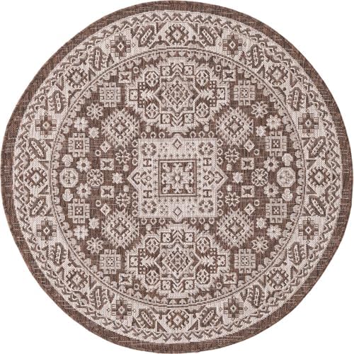 Rugs.com - Outdoor Aztec Rug – 4 Ft Round Brown Indoor/Outdoor Rug – Weather Resistant Flatweave for Patios, Decks, and Porches - Image 3