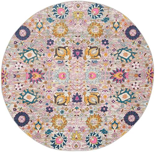 Nourison Home Passion Silver 8' x Round Area Rug, Boho, Moroccan, Bed Room, Living Room, Dining Room, Kitchen, Easy Cleaning, Non Shedding, (8' Round) by NourisonHome